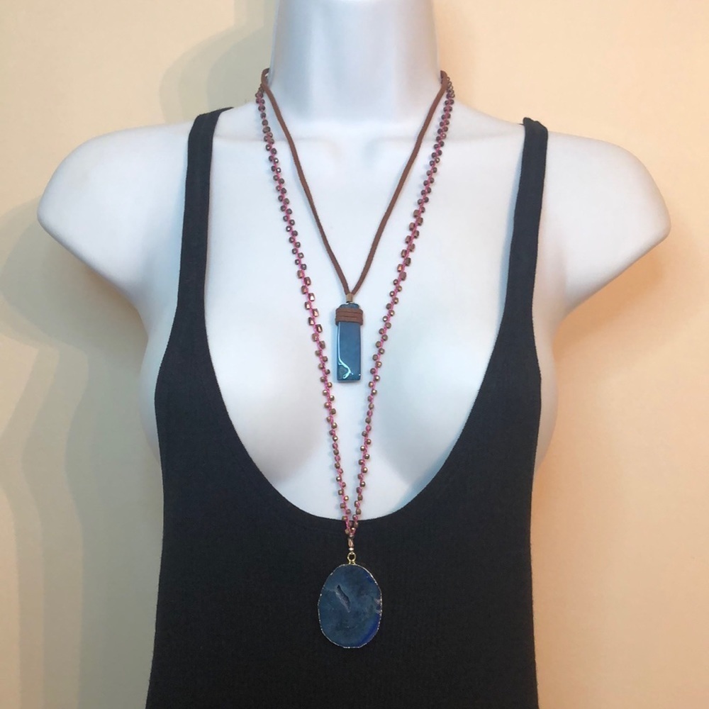 Bundle lot 2 stone/gemstone necklaces Nakamol and more, layered look.